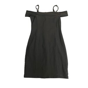 IJOAH Black Off Shoulder Spaghetti Strap Bodycon Mini Dress Small (1100)